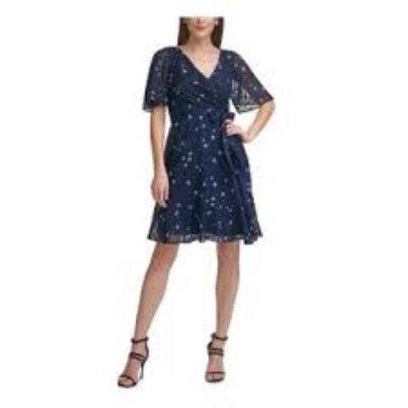 Dkny Dresses & Skirts - DKNY printed flutter sleeve faux wrap dress